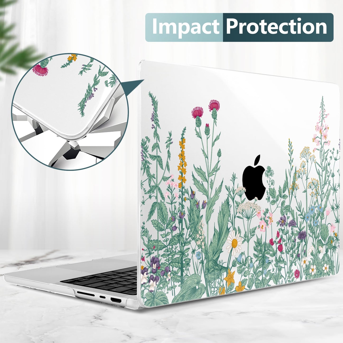TWOLSKOO Compatible with MacBook Pro 14 inch Case 2023 2022 2021 Release M2 A2779 M1 A2442 Pro/Max Chip with Touch ID, Plastic Hard Shell Case & Keyboard Cover & Screen Protector, Wildflower