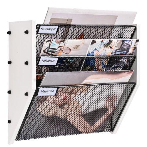 Busidhji Wall File Organizer, Hanging File Organizer, Rustic Mail Organizer Wall Mounted, Wooden Wall Paper Holder, Magazine Organizer for Office (White)