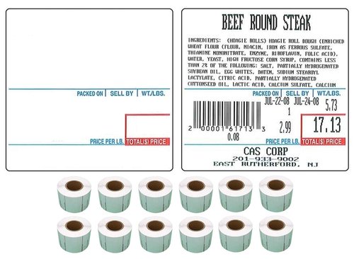 CAS LST-8020 Printing Scale Label, 58 x 60 mm, UPC/Ingredients 12 rolls of 500 labels