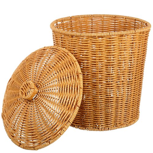 Cabilock Weave Waste Basket with Lid, PP Waste Paper Bin, Rubbish Basket Trash Can for Bedroom Bathroom Office Home