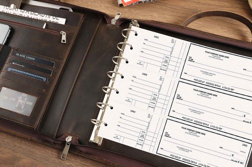Handmade Leather Business Checkbook Binder - 7 Ring Check Binder with Handle, Check Holder Checkbooks for Business Checks for 3 Per Page 600 Checks Capacity for 9 x 13 inch Sheets, Dark Kahki