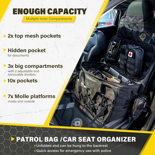 Golkcurx Patrol Bag - Law Enforcement Gear Bag with MOLLE System & Cup Holders | Vehicle Organizer