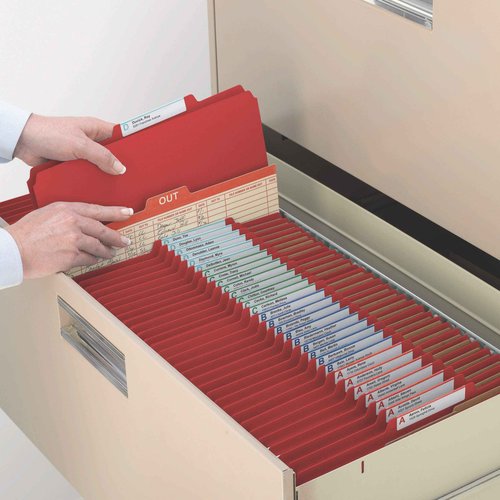 Smead Pressboard Classification File Folder with SafeSHIELD® Fasteners, 3 Dividers, 3" Expansion, Letter Size, Bright Red, 10 per Box (14095) (Pack of 1)