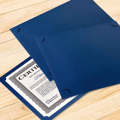Plain Blue Certificate Holders - Pack of 25, Linen Cover 80 lb. Stock, Single-Sided, Die-Cut Corners, for Office, Business Awards, Graduation, School Diploma Holder, 9-1/2" x 12"