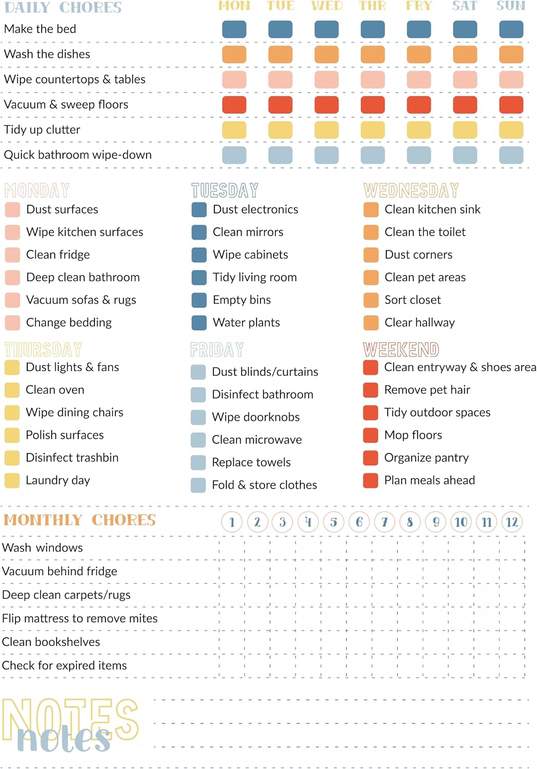 ADHD Cleaning Planner - A4 Weekly & Monthly Schedule | 30 Sheets for Home Organization