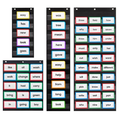 Essex Wares - 9"x22", 9"x44", 17"x22", and 17"x44" Pocket Chart, Black - Sturdy Variety Pack Pocket Chart for Classroom for Sentence Strips - Easy to Use & Hang, Reusable Black Pocket Chart