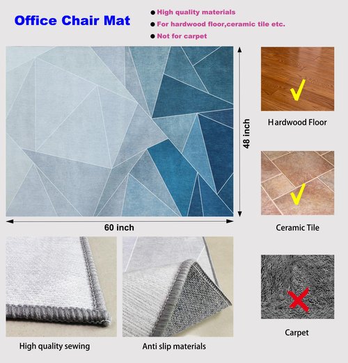SAIKOOWA Office Chair Mat for Hardwood Floor,48"*60" Highly Premium Quality Rolling Office Mat- 3.86lbs Anti-Slip Chair Rug Mat for Low-Pile Carpet Office Home Laminate Floor Blue Grey
