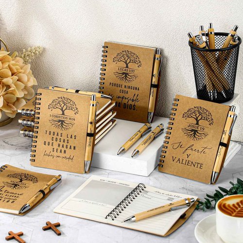 Spakon 30 Sets Christian Gifts for Women Men Bulk Spiral Kraft Prayer Journals Notepad Bible Verse Pen Religious Daily Planner Notebook for Church VBS Sunday School Teacher (Tree Style)