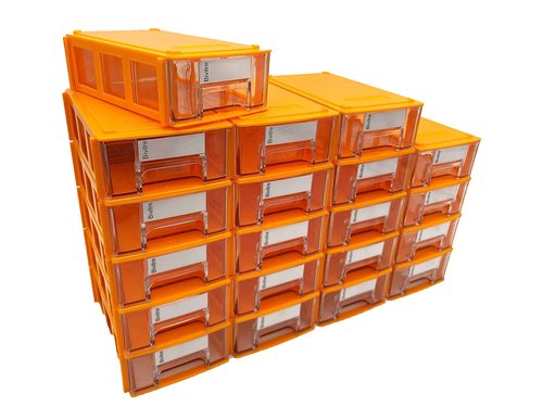 Stackable Storage Drawers Set of 20, Plastic Drawers Organizer for Small Parts Screw Craft Organizer, Mini Drawer Organizer with Dividers and Paper Labels(ORANGE)