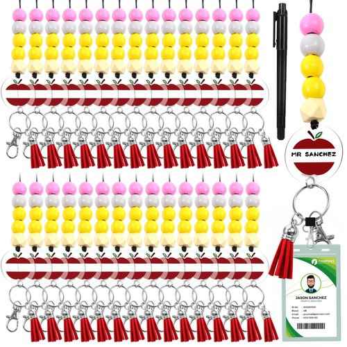 30 Pcs Teacher Appreciation Gifts Bulk Beaded Teacher Lanyards Bulk with ID Holder Marker Supplies for Thanksgiving Christmas