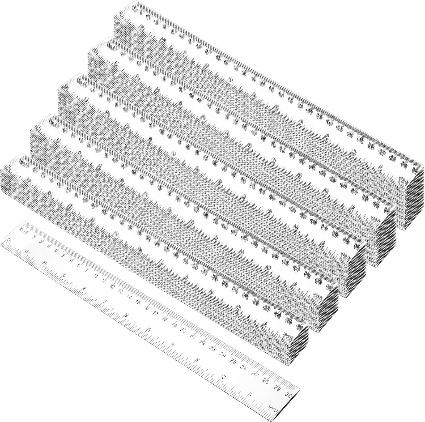 Zonon 200 Pcs Clear Plastic Rulers - 12 Inch Flexible Measuring Tools for School & Office Supplies