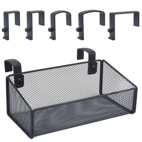 JDYOOMI Hanging Floating Shelves - Metal Mesh Cubicle Storage Organizer with 5 Plastic Hangers (Black)