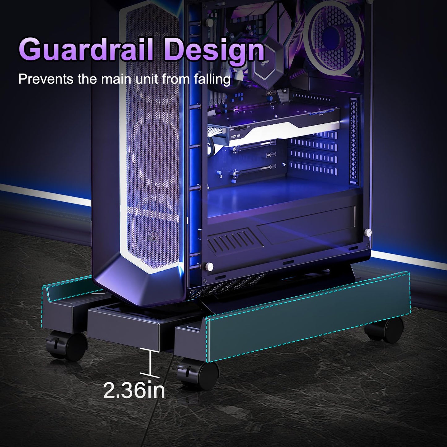 Hovadova Adjustable Computer Tower Stand, Ventilated PC Stand for Floor, Mobile CPU Holder with 4 Caster Wheels Fits Most PC Tower, Under Desk CPU Holder for Office,Gamers and Students