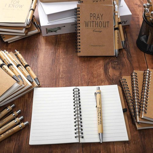60 Pcs/30 Sets Christian Gifts Bulk Bible Verse Spiral Notebook and Pen Prayer Journal Religious Scripture Notepad Inspirational Gifts for Back to School, Bible Study Groups & Church Families