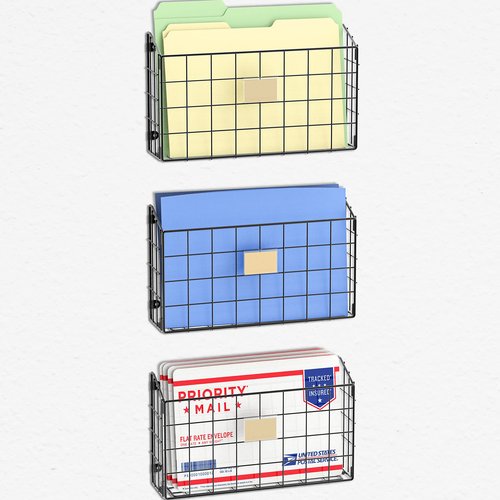 Simple Houseware Grid Single Pocket Wall Mount File Holder with Tag Slots, 3 Packs, Black
