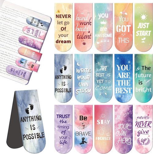 Kaluofan Magnetic Bookmarks - 15PCS Double-Sided Page Clips for Women, Students & Teachers