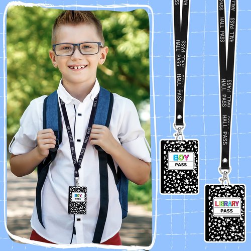Fuyoooo 16 Pcs PVC Hall Pass Lanyards Composition Book Unbreakable Hall Passes Writeable Passes for Classrooms Bathroom Pass for Bathroom Library Office Nurse School Supplies