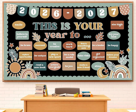 Skiennix Boho Bulletin Board Set - Inspirational Retro Decor for Classroom & Office | Welcome Back to School Cutouts