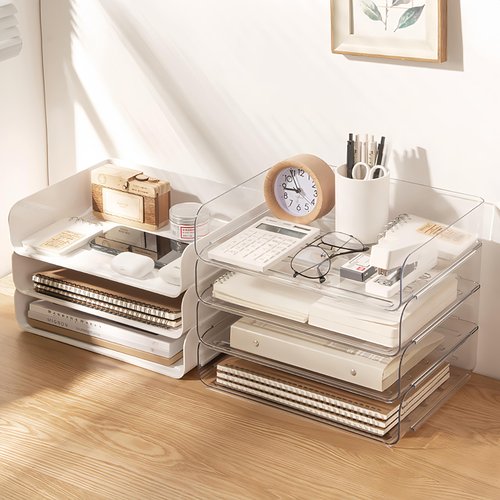 Gawerk Desk Organizer Stackable Desk Paper Letter Tray Organizer Office Desktop File Paper Holder Book Storage Organization Rack (Clear, 4 x Standard Entry)