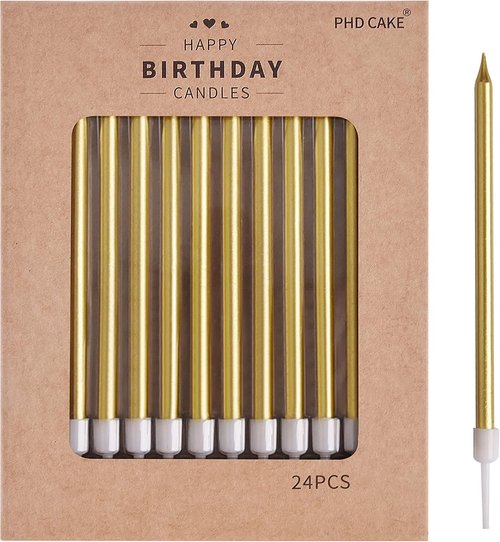 PHD CAKE Gold Metallic Birthday Candles - Long Thin Design for Parties & Weddings | Elegant Cake Decor
