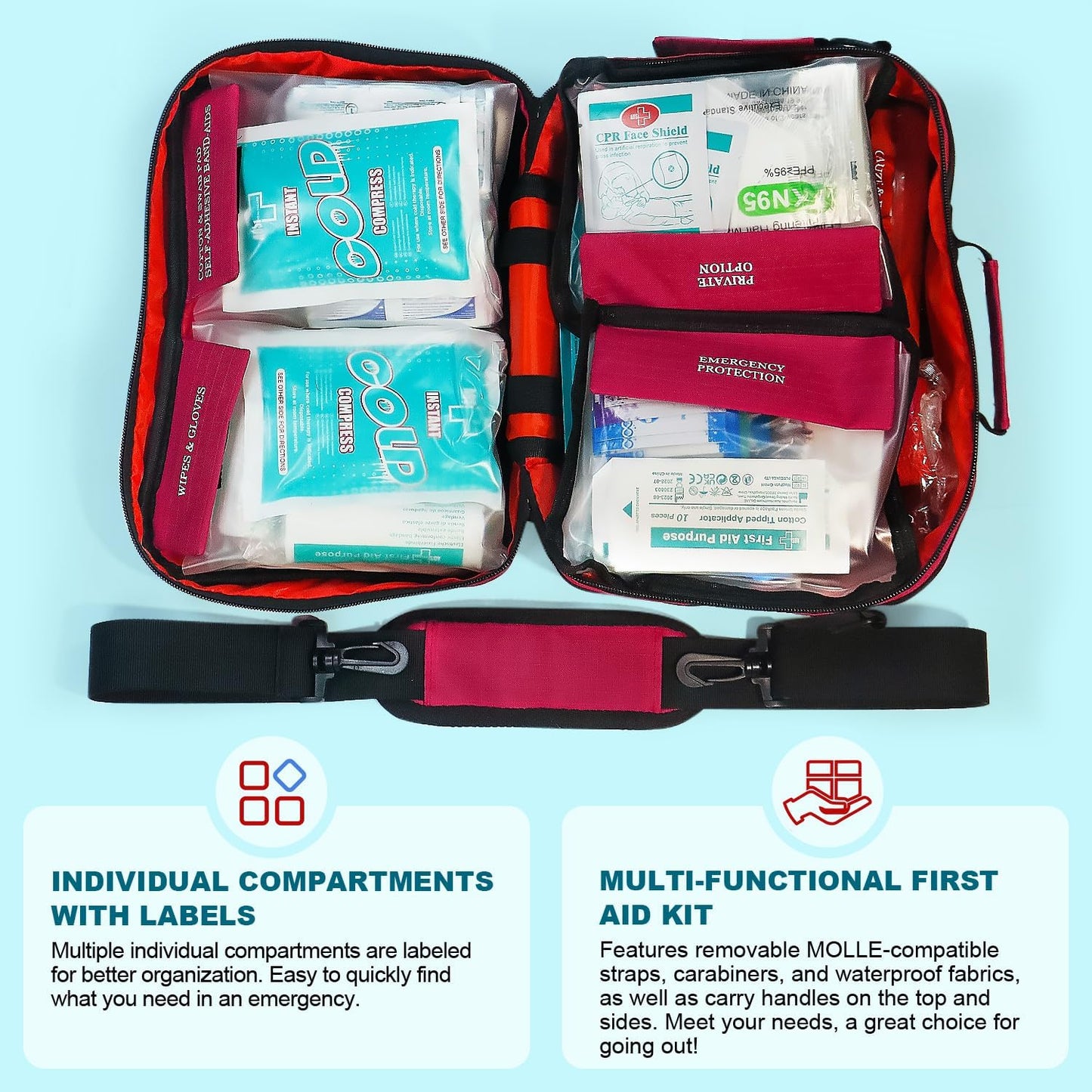 Skiennix Professional 435-Piece Large First Aid Kit - Comprehensive Emergency Medical Supplies for Home, Camping, Travel & More (Pink)