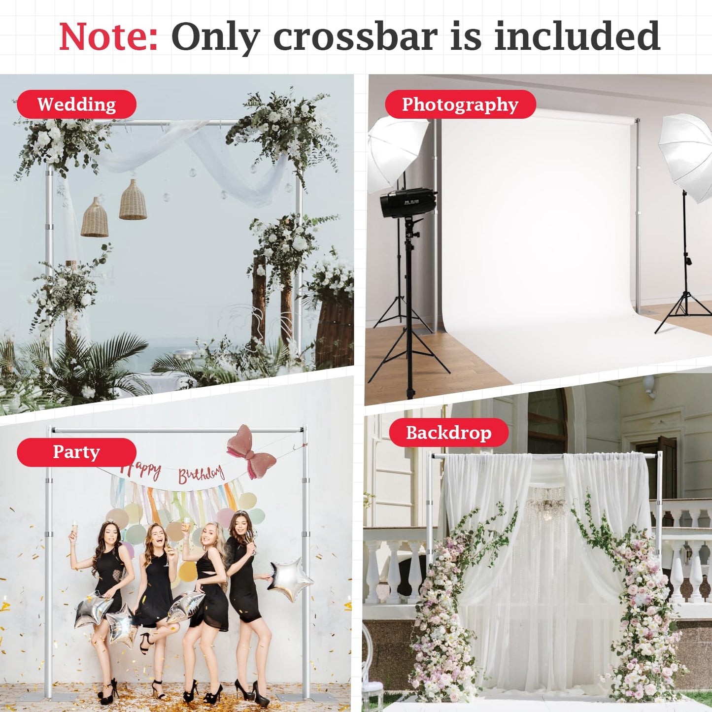 EMART 4ft-10ft Pipe and Drape Adjustable Crossbar for Backdrop Stand, Background & Curtain and Wedding Decor