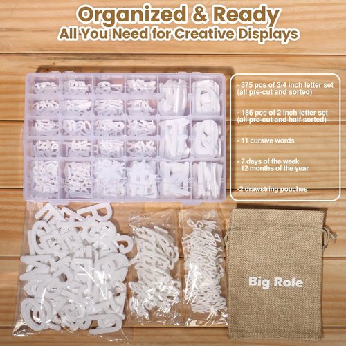 559 Extra White Letters - Changeable Felt Board Organizer with Cursive Words & Pre-Cut Plastic Letters