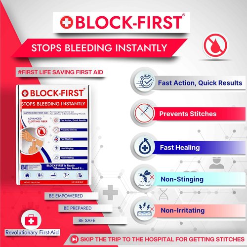BLOCK-FIRST Advanced First Aid Kit– Stops Bleeding Instantly & Prevents Stitches, Emergency Trauma Medical Kit for Home, Car, Travel, Camping, Hiking, Office, Sports, Outdoor Survival, Multi-Use Pack