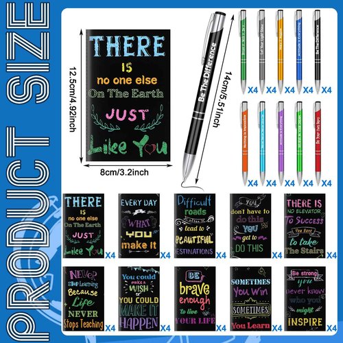 80 Pcs Inspirational Quotes Gifts Inspirational Notepads Inspirational Ballpoint Pens Motivational Journal Notebook Bulk with Pen Mini Journals Inspiring Pen for Student Teacher Office School
