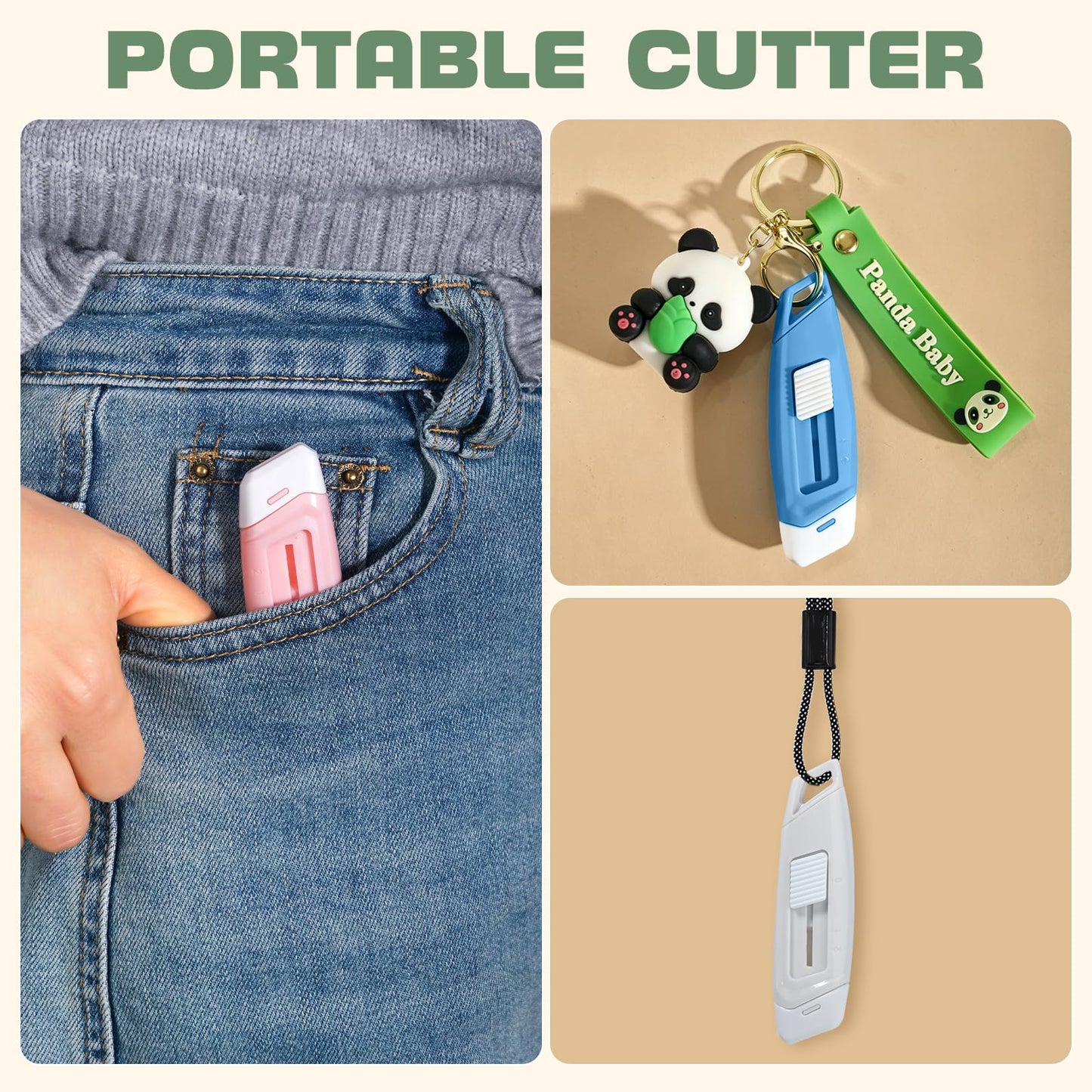 3-Pack Mini Ceramic Box Cutter, Retractable Utility Knife with Safety Lock & Keychain Hole, Magnetic Package Opener with Ceramic Blades for Home Office Shipping Packages (Multi)
