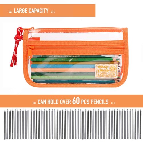 Rough Enough Clear Pencil Pouch Set Small Regular Sizes With YKK Zipper For All Ages Office Stationary Art Supplies Organizer
