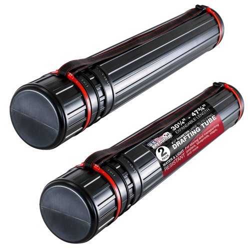 U.S. Art Supply Large Telescoping Drafting Tube (Pack of 2) - 4-7/8" Outside/4-1/2" Inside Diameter, Expands 30-1/4" to 47-3/4", with Shoulder Strap
