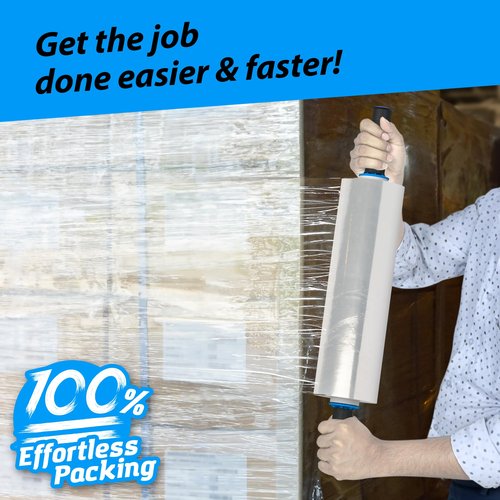 4 Rolls x 15" x 900 FT x Clear Heavy Duty Stretch Wrap Shrink Film for Shipping Packaging Moving Packing Trucking Logistics - Thicker Extra Durable Film - Wrap Holder Included