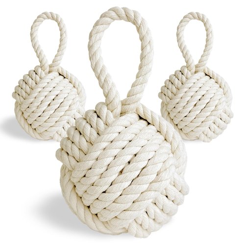 FUVLFAL 3 Pcs Decorative Door Stop Rope Knot, Nautical Large Heavy Stopper for Bedroom, Living Room Door, Window Wedge, Bookend 5.9 inch (Ivory)