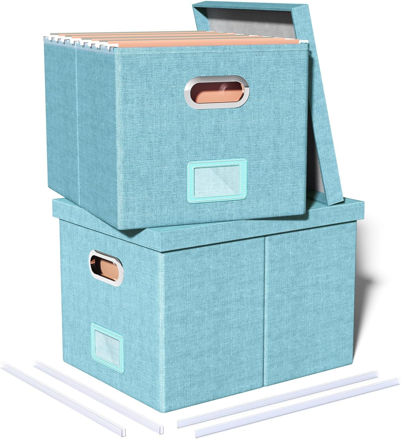Skiennix File Storage Organizer - Portable Filing Box with Lid for Letter/Legal Folders | Light Blue - 2 Pack