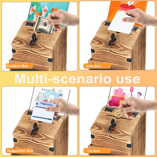 handrong Suggestion Box,Wooden Donation Boxes with Slot and Lock,Wood Raffle Box,Ballot Prayer Tip Money Drop Boxes with Sign Holder for Fundraising Prayer Ballot Comment