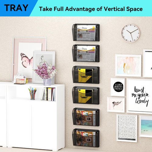 GDINDINFAN 3 Single Pocket Wall File Holder, Mesh Hanging File Folder Paper Organizer, Vertical Wall Mounted Mail Basket, Storage Organization Magazine Rack for Office, Home and School, Black