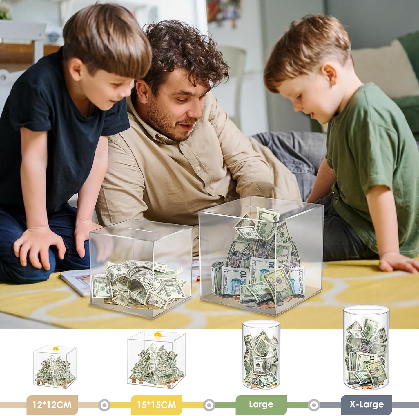 Vcetrcpl Acrylic Clear Piggy Bank - Unbreakable Money Saving Box for Adults | Large 12x12CM Size