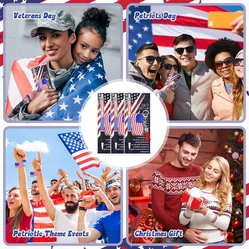 Sayglossy 50 Sets Veterans Day Gift Veterans Ballpoint Pen American Flag USA Acrylic Keychain with The USA Patriotic Themed Card Souvenirs Gifts for Veteran Patriotic Party Supplies