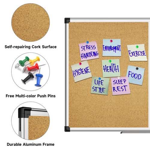 XBoard Large Magnetic White Board and Bulletin Corkboard Combination, 48 x 36 Inch Half Dry Erase & Cork Combo Board for Wall with Aluminum Frame, 4' x 3' Notice Memo Board Pin Board Vision Board