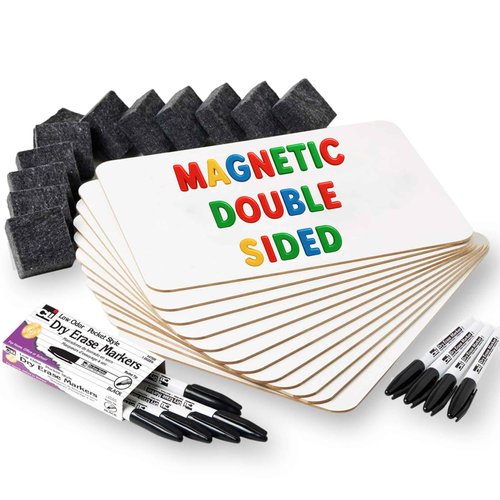 Charles Leonard Magnetic Lapboard Class Combo Pack, Includes 12 Each: 2-Sided Plain/Plain 9 x 12 Inch White Boards, 2-Inch Erasers, Black Dry Erase Markers (35040)