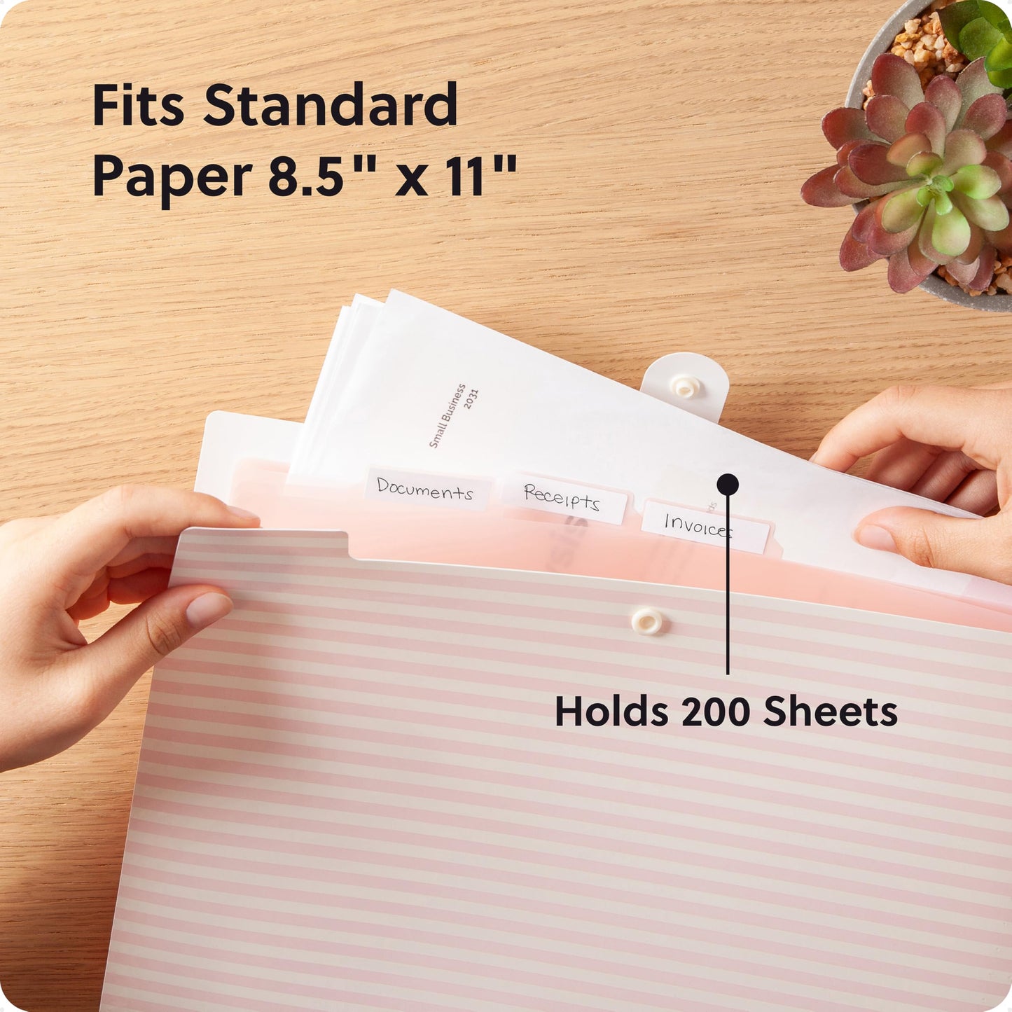 U Brands Poly 6 Pocket Expandable Folder with Tabs, Preppy Pink Stripes, 1 Count, Letter Size, 1/5-cut tabs and 14 Blank Adhesive Labels