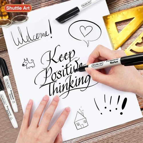 Shuttle Art Permanent Markers - 30 Pack Fine Point Black Markers for Plastic, Wood, Metal & Glass