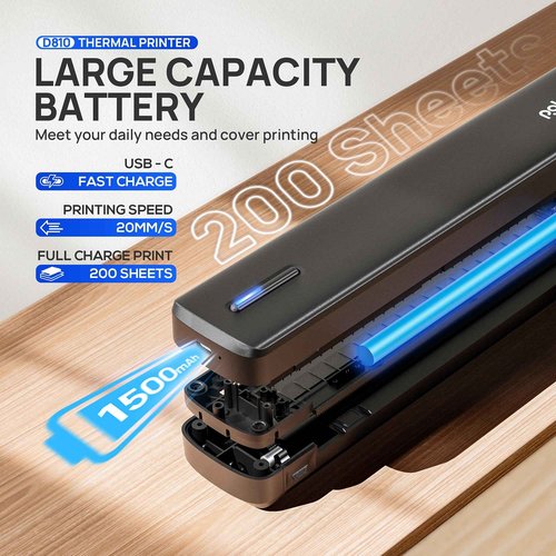 POLONO Portable Printer Wireless for Travel, D810 Bluetooth Thermal Printer Support for 8.5"x11" US Letter, Inkless Compatible with iOS, Android, Laptop for Office, Car and Home with Carry Case, Black