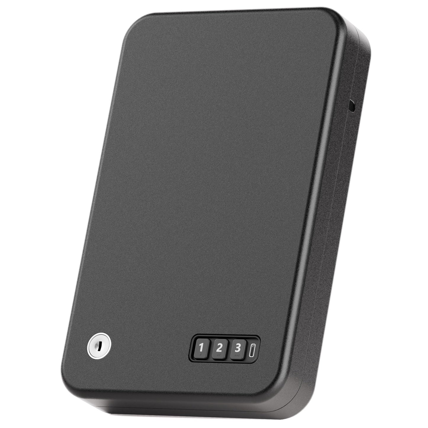 Grimtron Portable Pistol Safes – Electronic Lock Box & Key Access, Silent Mode, Compact Car Gun Safe for Handgun, Small Single Safe for Travel, Office, Dorm Use