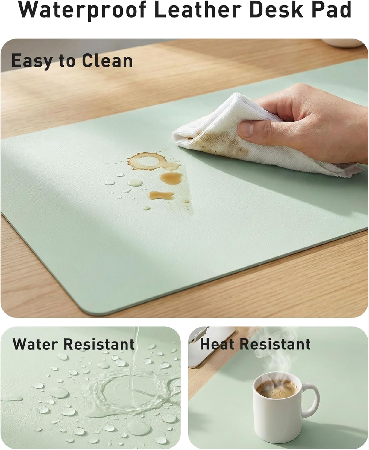 Aothia Faux Leather Desk Mat - Large Non-Slip Mouse Pad | Waterproof Writing Surface (Aqua, 42" x 17")