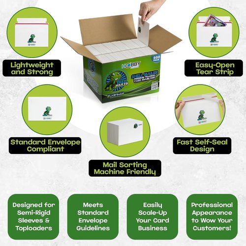 Hobby Armor 500 Pack Shell Mailer Trading Card Envelopes - 7" x 4.35" Perfect for Shipping Semi-Rigid Cards