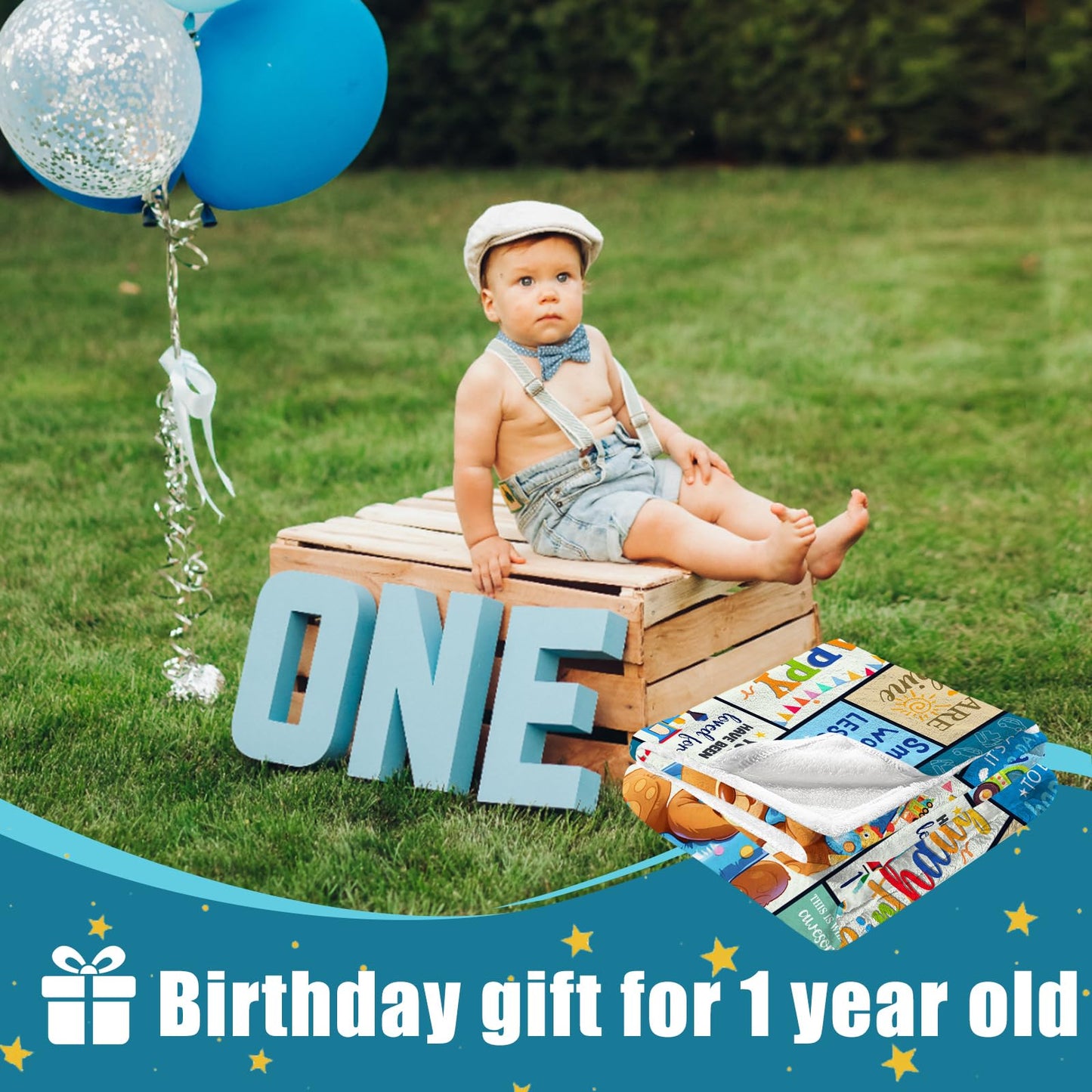 CIUGOIG 1 Year Old Boys Gifts, Happy 1st Birthday Blanket 50"x40", 1st Birthday Gifts for One Year Old Boys, Baby Boy First Birthday Gift Ideas, Teddy Bear 1st Birthday Decorations for Boy Blanket