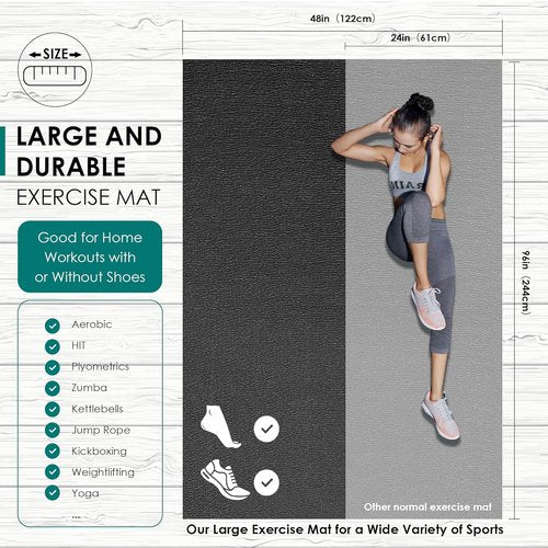 Large Exercise Mat - Extra Durable High-Density Workout Mats for Home Gym | Non-Slip, Shoe-Friendly, 8' x 6'