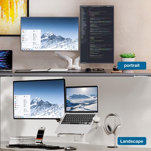 NB North Bayou Laptop Mount with Adjustable Tray for 10-17”Notebook, Full Motion Arm with VESA Plate for 17-30”Monitor,Clamp-on Grommet Mounting F160-FP (White)